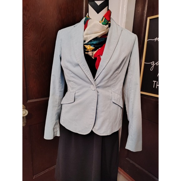 Talbots Women's Light Blue Velvet Blazer Jacket One Button Tailored 4P - Picture 4 of 16